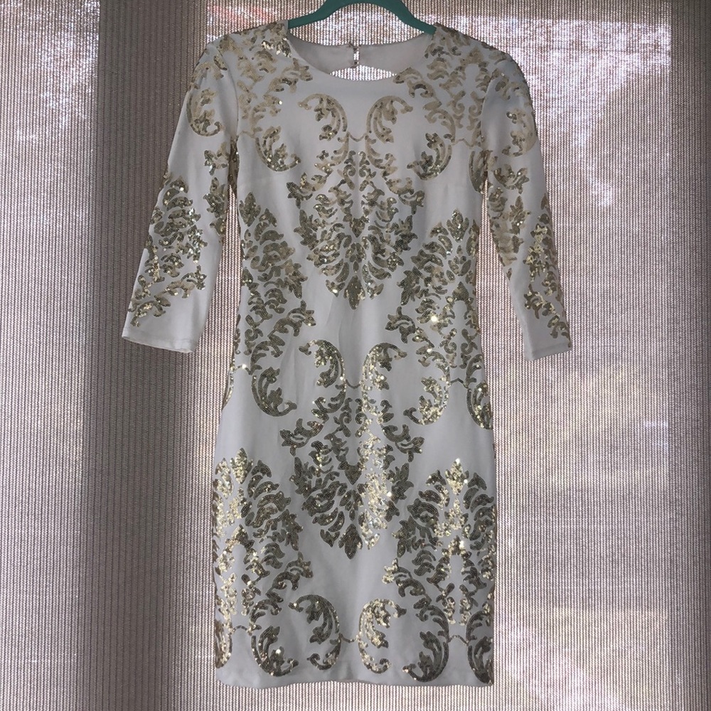 Wedding season! White and gold bodycon dress